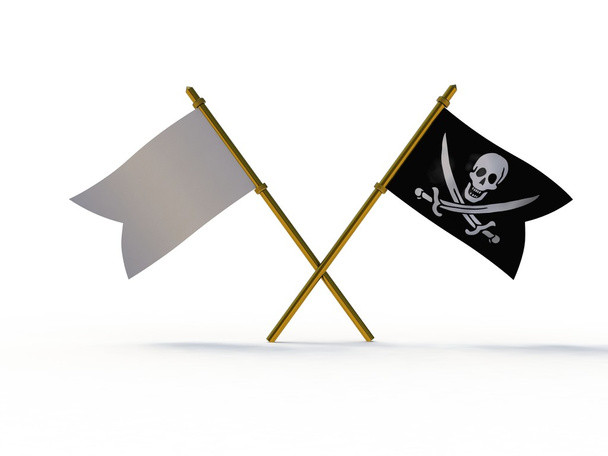 Close-up van pirate schip vlag - 3d render - Foto, afbeelding