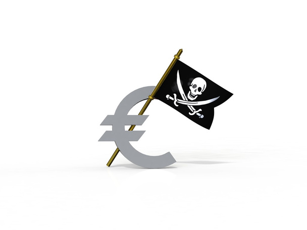 3D πειρατική σημαία προσκολλημένες στο ευρώ - Φωτογραφία, εικόνα