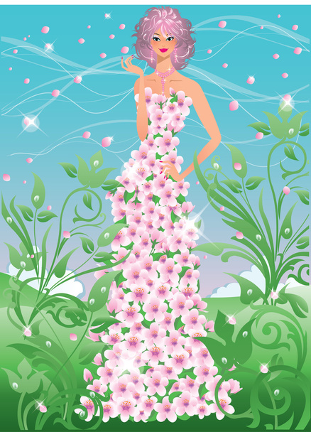 Spring girl. vector illustration - Vektor, obrázek