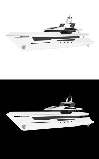 Яхта Мега ізольована на білому і чорному фоні для прапорів. 3d рендеринг - Фото, зображення