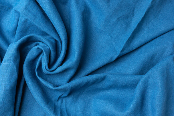 Abstract blue fabric luxurious softness smooth for design backdrop. Cotton textile is wave beautifully for wallpaper. Design textured, abstract, background.  - Foto, Imagem