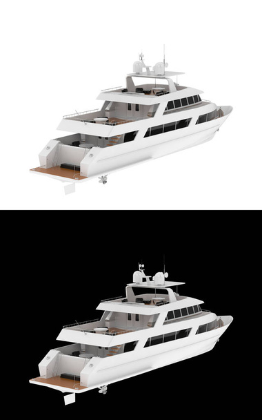 Luxusní super jachta izolované na bílém a černém pozadí pro transparenty. 3D vykreslování - ilustrace - Fotografie, Obrázek