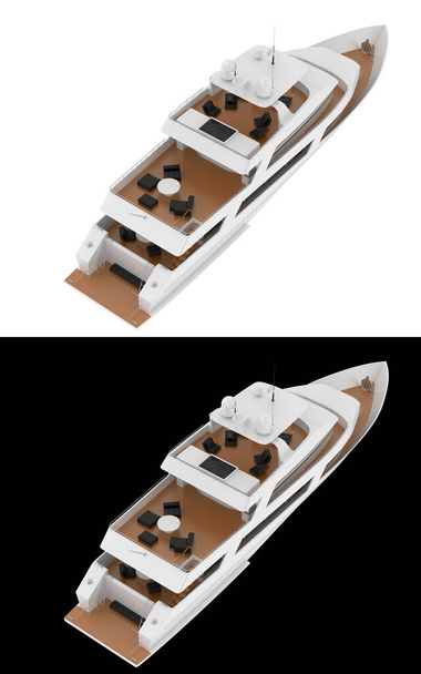 Luksusowy super jacht odizolowany na białym i czarnym tle na banery. 3d renderowanie - ilustracja - Zdjęcie, obraz
