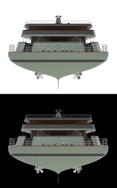 Mega jacht izolowany na białym i czarnym tle banerów. 3d renderowanie - ilustracja - Zdjęcie, obraz