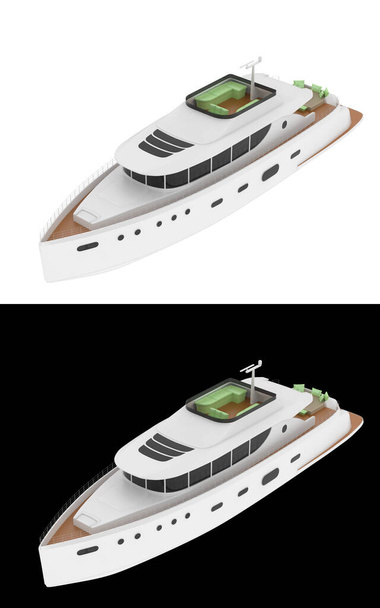 Super Yacht isoliert auf weißem und schwarzem Hintergrund für Banner. 3D-Darstellung - Illustration - Foto, Bild