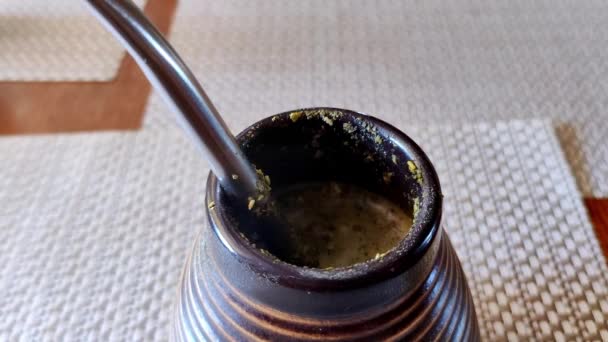 Argentinian mate. It's a traditional beverage that is popular in Argentina. A mug called matero for making yerba mate - Footage, Video