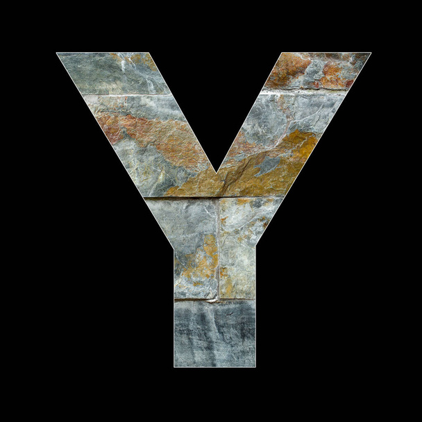 Rustic stone letter Y - Black background - Фото, изображение