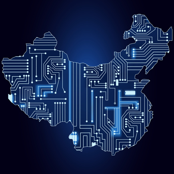 電子回路が付いている中国の地図 - ベクター画像