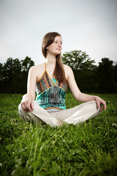 Nice girl outdoor on park meadow - Фото, изображение