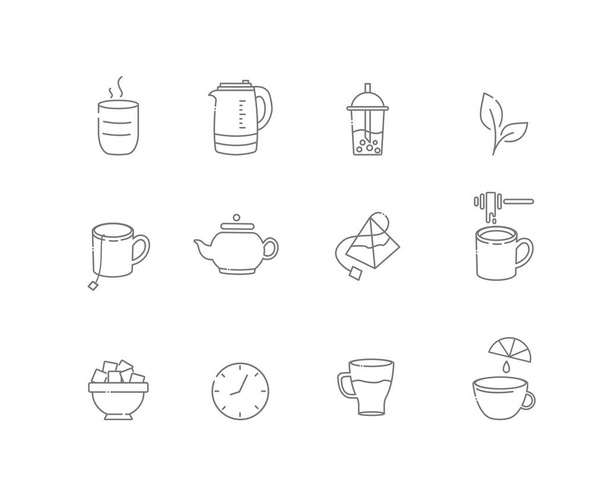 Tea linear icons. Everything for tea drinking. Vector - Vector, Image