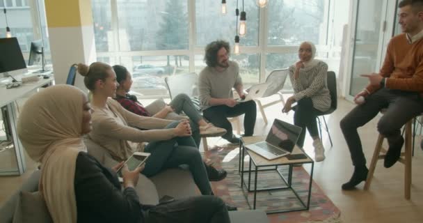 Група багаторасових співробітників ділиться ідеями про наступний крок для компанії
 - Кадри, відео