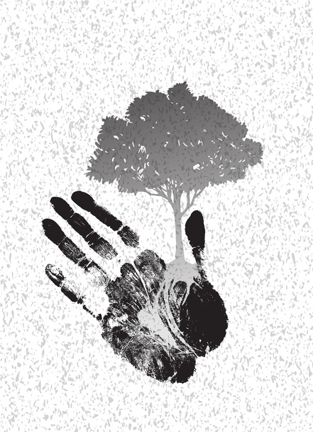 black tree silhouette on handprint - Vector, Image
