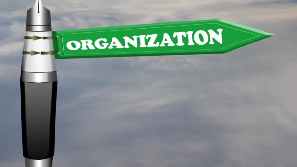 Organization road sign with flowing clouds - Footage, Video