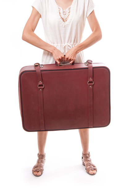 vintage suitcase in female hands - Photo, Image