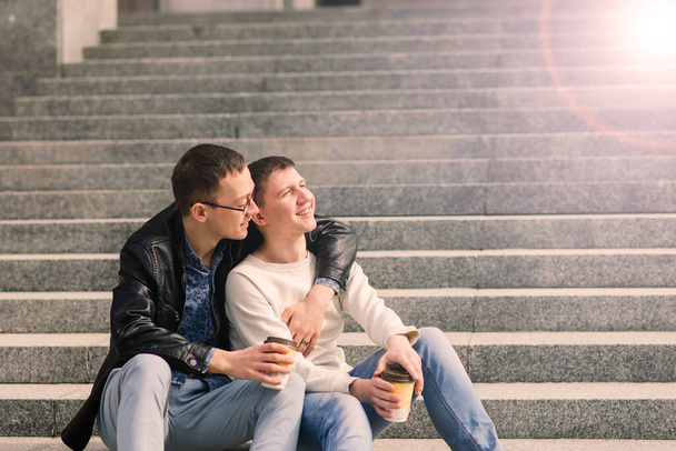 Romantic gay couple at the city, homosexual love - Photo, Image