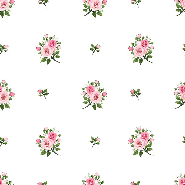 Seamless pattern with pink roses. Vector illustration. - Vektör, Görsel