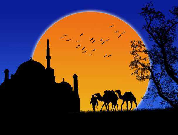 Islamilainen auringonlaskun tausta
 - Vektori, kuva