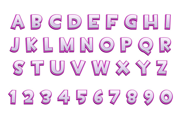 3d alfabeto púrpura y números para juegos de ui, texto. - Vector, Imagen