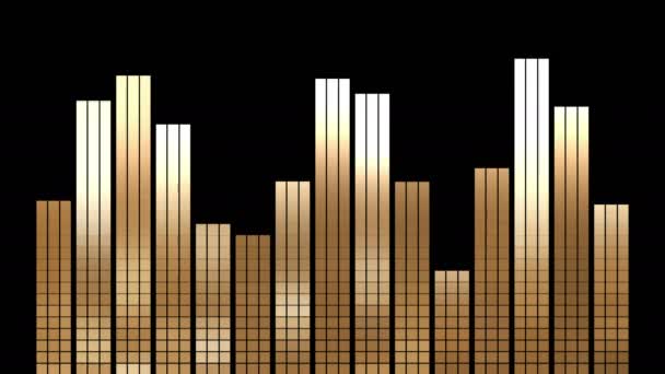 Zlatý digitální ekvalizér. Animace pixelových taktů je synchronizována s převahou rytmických hudebních témat. Pro show a koncerty, DJ sety, klipy, reklamy, taneční hudbu. - Záběry, video