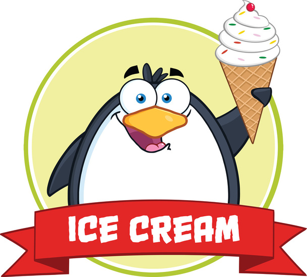 Smiling Penguin With Ice Cream Circle Banner And Text - Fotografie, Obrázek