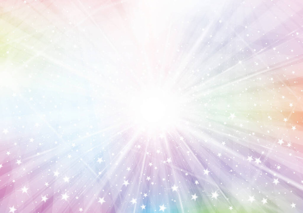 Vector  colorful sparkling background with radial rays, lights and stars. Unicorn background. - Vector, Image