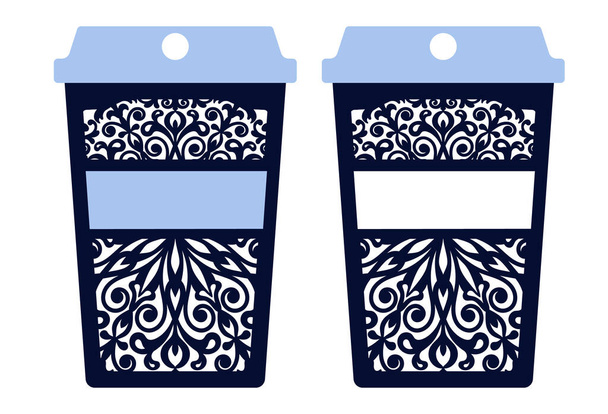 Stencil of Coffee cups with fishnet deer. Files to cut. - Vector, Image