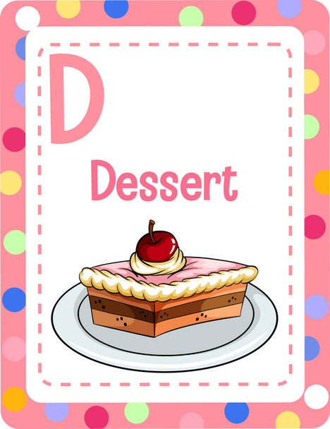 Alphabet flashcard with letter D for Dessert illustration - Διάνυσμα, εικόνα