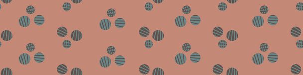 Ditsy vector polka dot border with scattered hand drawn groups of small striped circles in pink and blue. Seamless dense dotted border. Modern confetti design for ribbon, edging, trim, washi tape - Vector, Image