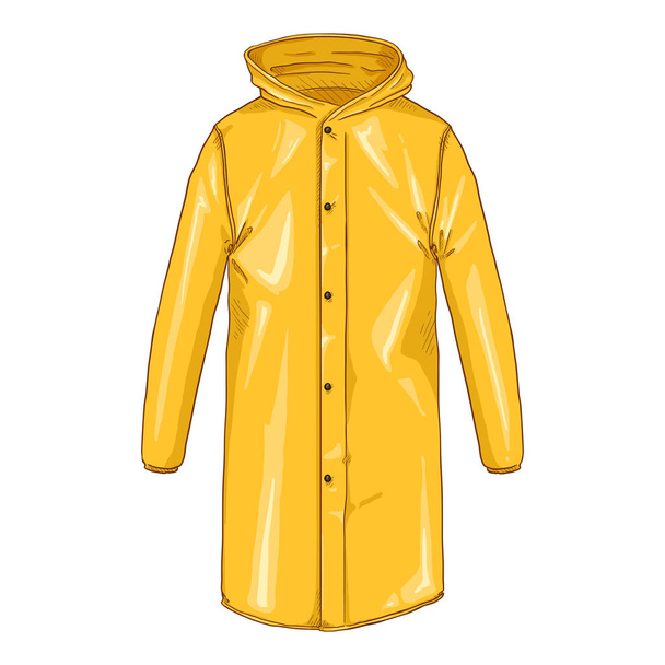 Κίτρινο αδιάβροχο με κουμπιά και κουκούλα. Vector Cartoon Ενιαία εικονογράφηση. - Διάνυσμα, εικόνα