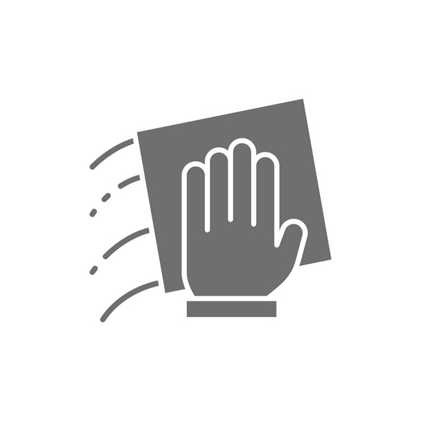 Hand with a rag, cleaning grey icon. - Vector, Image