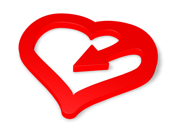 Heart symbol with arrow inside - 3d illustration - Foto, afbeelding