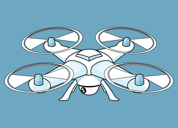 Illustration of a white drone with a camera on a blue background. - Вектор, зображення