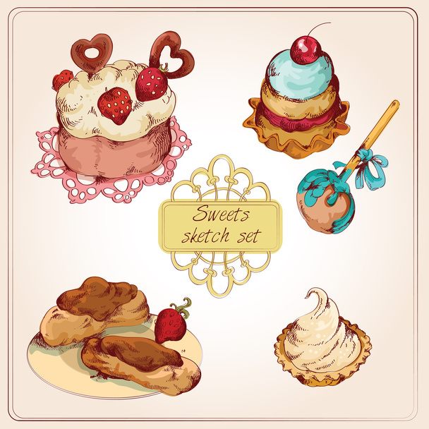 Sweets colored set - Vector, Image