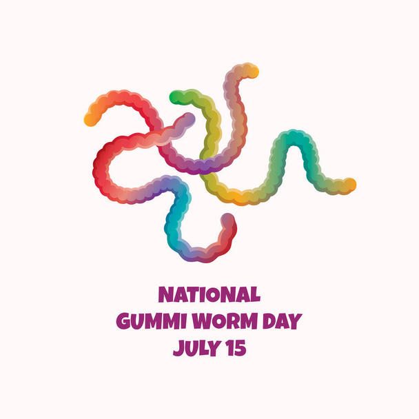 Εθνικό διάνυσμα της Ημέρας των Σκουληκιών. Πολύχρωμα ζελεδάκια ζελέ διάνυσμα καραμέλες. Gummi Worm Day Poster, 15 Ιουλίου. Σημαντική μέρα - Διάνυσμα, εικόνα