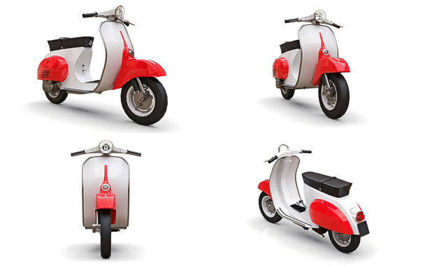 Set red scooter on a white background. 3d illustration. - Photo, Image
