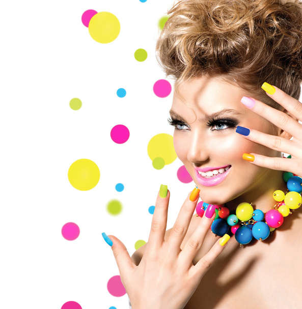 Girl with Colorful Makeup, Nail polish - Foto, immagini