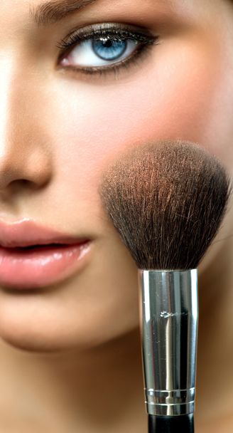 Makeup applying and model face - Foto, Imagem