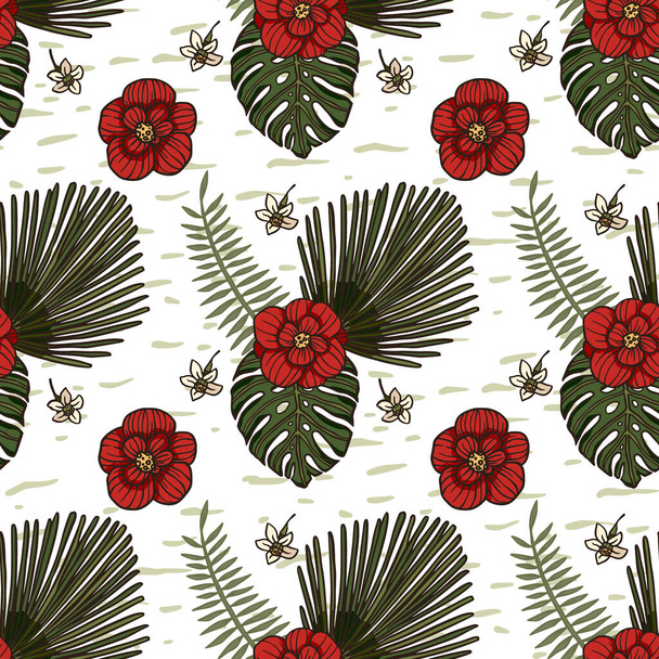 Hibiscus floral wallpaper flower seamless pattern. - Vector, Imagen