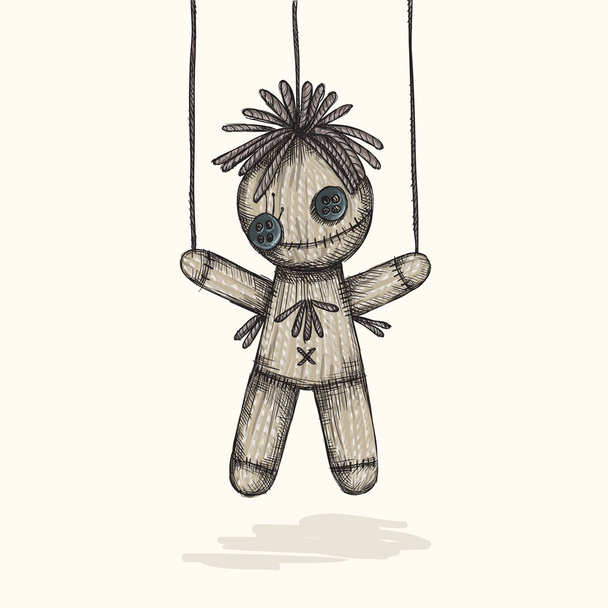 spooky βουντού κούκλα σε ένα στυλ σκίτσο - Διάνυσμα, εικόνα