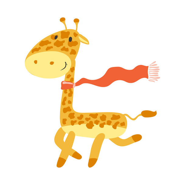  Cartoon giraffe in a red scarf on a white - Διάνυσμα, εικόνα