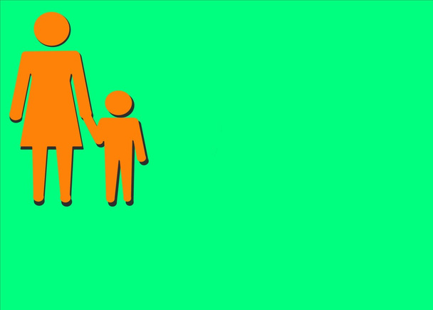 Помаранчевий силует матері та дитини на зеленому фоні
 - Фото, зображення