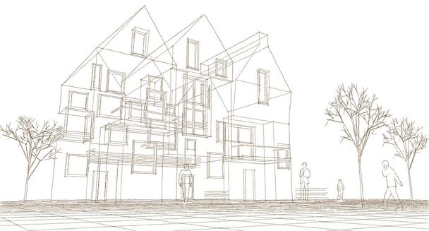 paisaje arquitectónico calle boceto de casas 3d renderizado - Foto, Imagen