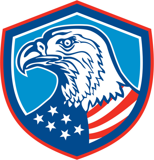 American Bald Eagle Head Shield Retro - Vector, Image