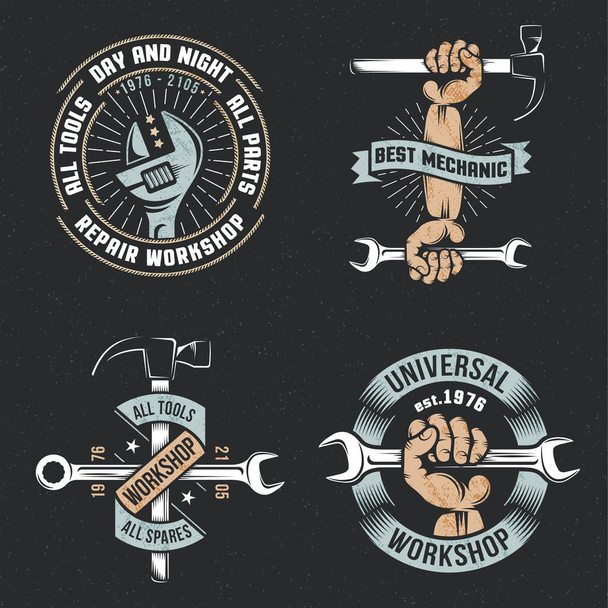 emblem repair workshop with hands - Вектор,изображение