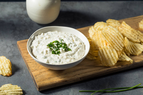 Healthy Homemade French Onion Dip with Chips - 写真・画像