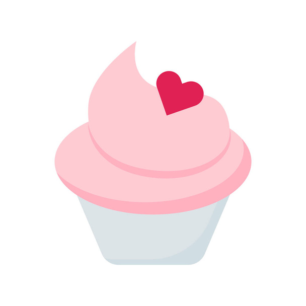 Cupcake with cream and heart. Icon. For decoration of postcards, prints, design. For celebration, birthday - Vector, Image