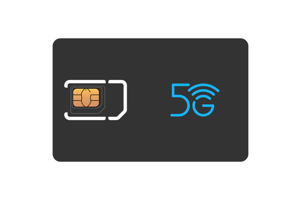 Scheda SIM nera per telefono cellulare con modello di progettazione chip EMV standard, micro e nano. 5G GSM plastica simbolo mockup su sfondo bianco vettore isolato illustrazione - Vettoriali, immagini