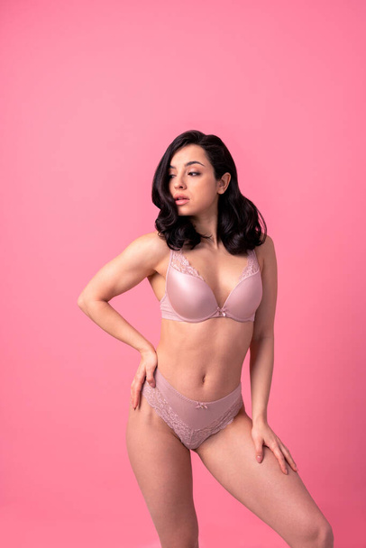 Sexy woman with sensual body doing erotic poses - Pretty girl in underwear - Valokuva, kuva