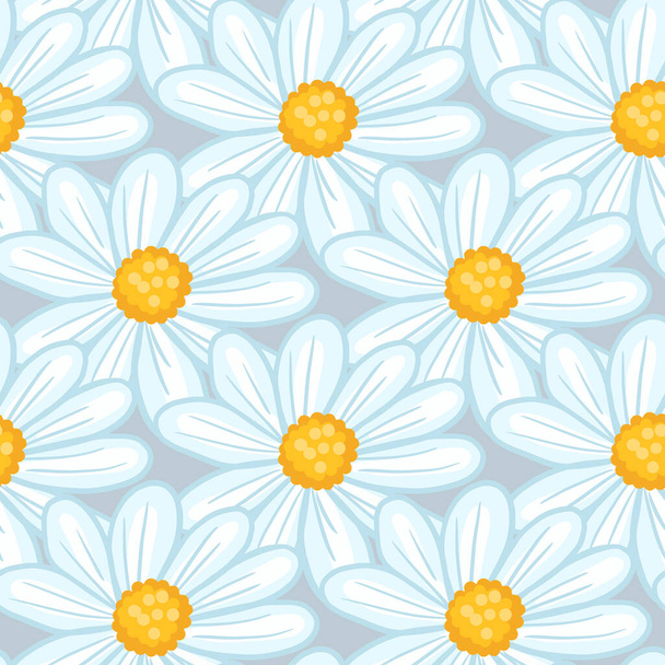 Random blue contoured daisy flower silhouettes seamless pattern. Vector design for textile, fabric, giftwrap, wallpapers. - Vector, Image