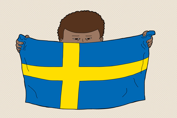 Niño sueco con bandera
 - Vector, Imagen